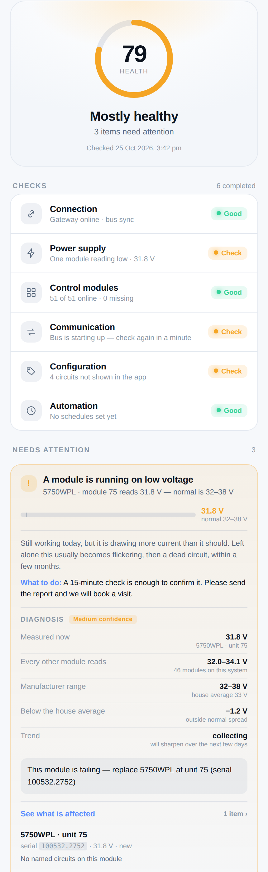 System Check on phone